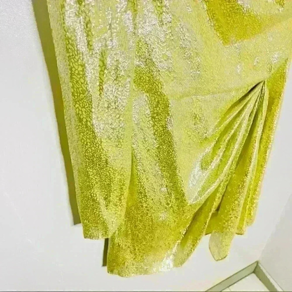NEW Monique Lhuillier One Shoulder Citron Metallic Dress Wedding Formal Silk - Picture 8 of 8